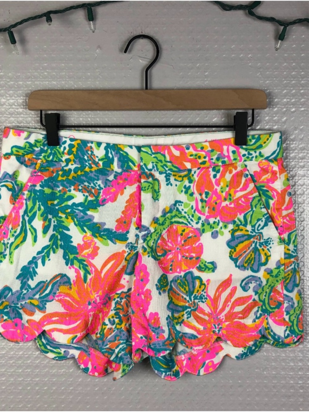 Lilly Pulitzer Scallop Hem Shorts - Bright Pink, Green & Blue